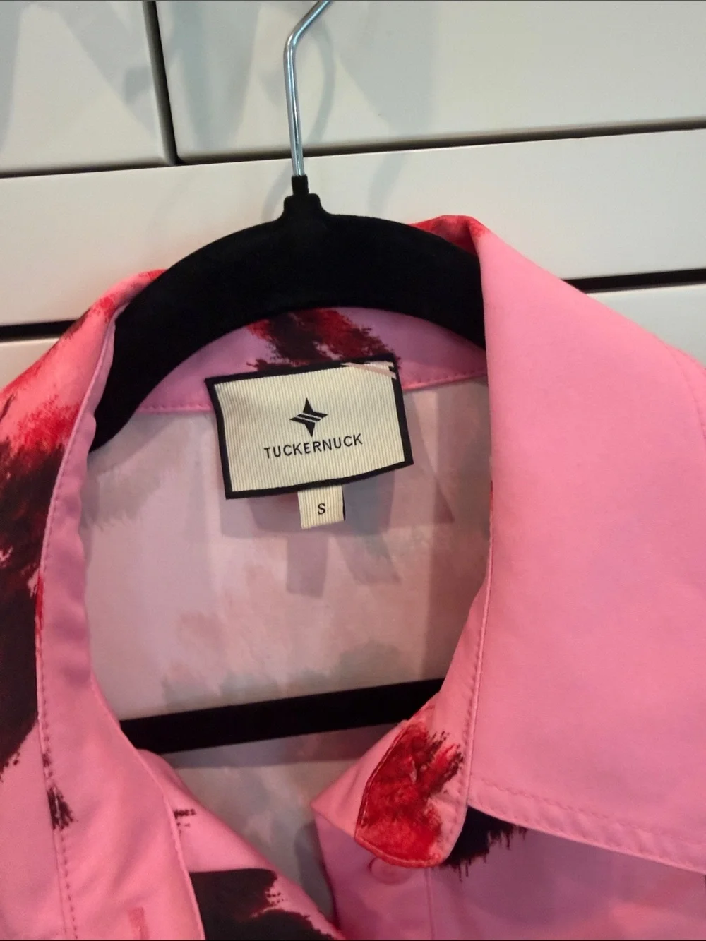 Tuckernut Cerise Blossom Floral Pink Belted Shirt Dress, size small, like new - Picture 2 of 6